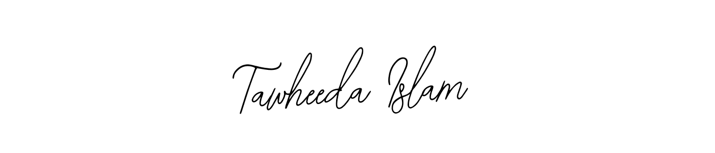How to make Tawheeda Islam name signature. Use Bearetta-2O07w style for creating short signs online. This is the latest handwritten sign. Tawheeda Islam signature style 12 images and pictures png