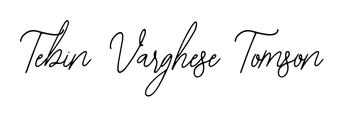 The Bearetta-2O07w font gives name Tebin Varghese Tomson a signature that looks effortless yet distinguished. Download high-res PNG instantly. Tebin Varghese Tomson signature style 12 images and pictures png