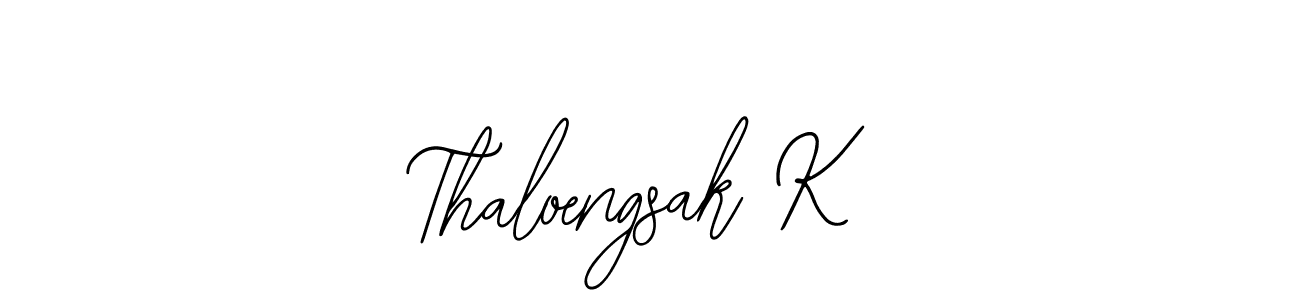 The best way (Bearetta-2O07w) to make a short signature is to pick only two or three words in your name. The name Thaloengsak K include a total of six letters. For converting this name. Thaloengsak K signature style 12 images and pictures png