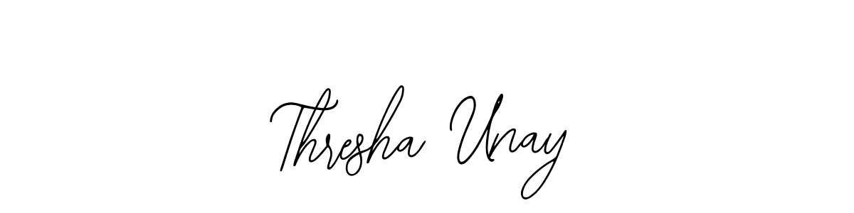 The best way (Bearetta-2O07w) to make a short signature is to pick only two or three words in your name. The name Thresha Unay include a total of six letters. For converting this name. Thresha Unay signature style 12 images and pictures png