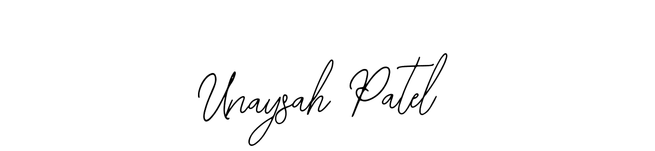 The best way (Bearetta-2O07w) to make a short signature is to pick only two or three words in your name. The name Unaysah Patel include a total of six letters. For converting this name. Unaysah Patel signature style 12 images and pictures png