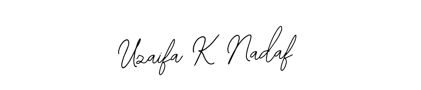 The best way (Bearetta-2O07w) to make a short signature is to pick only two or three words in your name. The name Uzaifa K Nadaf include a total of six letters. For converting this name. Uzaifa K Nadaf signature style 12 images and pictures png