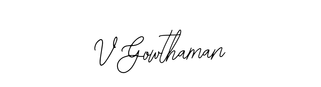 if you are searching for the best signature style for your name V Gowthaman. so please give up your signature search. here we have designed multiple signature styles  using Bearetta-2O07w. V Gowthaman signature style 12 images and pictures png