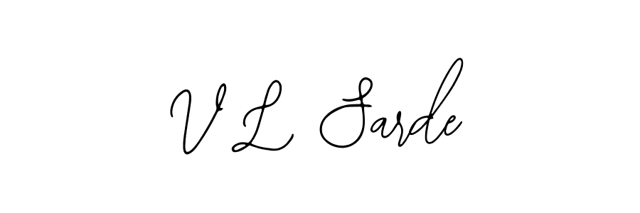 The best way (Bearetta-2O07w) to make a short signature is to pick only two or three words in your name. The name V L Sarde include a total of six letters. For converting this name. V L Sarde signature style 12 images and pictures png