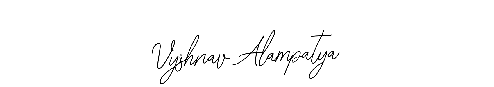 You should practise on your own different ways (Bearetta-2O07w) to write your name (Vyshnav Alampatya) in signature. don't let someone else do it for you. Vyshnav Alampatya signature style 12 images and pictures png