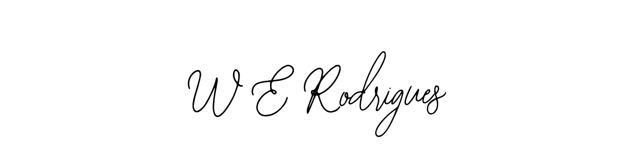 How to make W E Rodrigues name signature. Use Bearetta-2O07w style for creating short signs online. This is the latest handwritten sign. W E Rodrigues signature style 12 images and pictures png