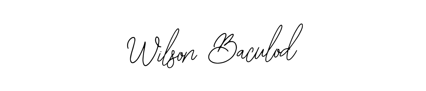 Use a signature maker to create a handwritten signature online. With this signature software, you can design (Bearetta-2O07w) your own signature for name Wilson Baculod. Wilson Baculod signature style 12 images and pictures png