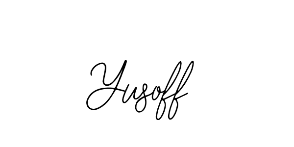 Design your own signature with our free online signature maker. With this signature software, you can create a handwritten (Bearetta-2O07w) signature for name Yusoff. Yusoff signature style 12 images and pictures png