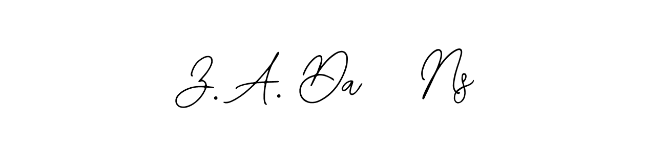 The best way (Bearetta-2O07w) to make a short signature is to pick only two or three words in your name. The name Z. A. Da   Ns include a total of six letters. For converting this name. Z. A. Da   Ns signature style 12 images and pictures png