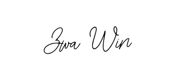 How to make Zwa Win name signature. Use Bearetta-2O07w style for creating short signs online. This is the latest handwritten sign. Zwa Win signature style 12 images and pictures png