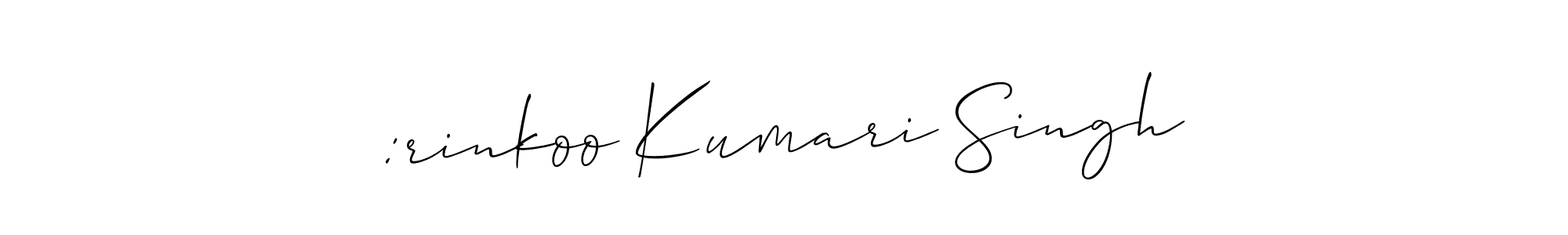 Use a signature maker to create a handwritten signature online. With this signature software, you can design (Allison_Script) your own signature for name :rinkoo Kumari Singh. :rinkoo Kumari Singh signature style 2 images and pictures png