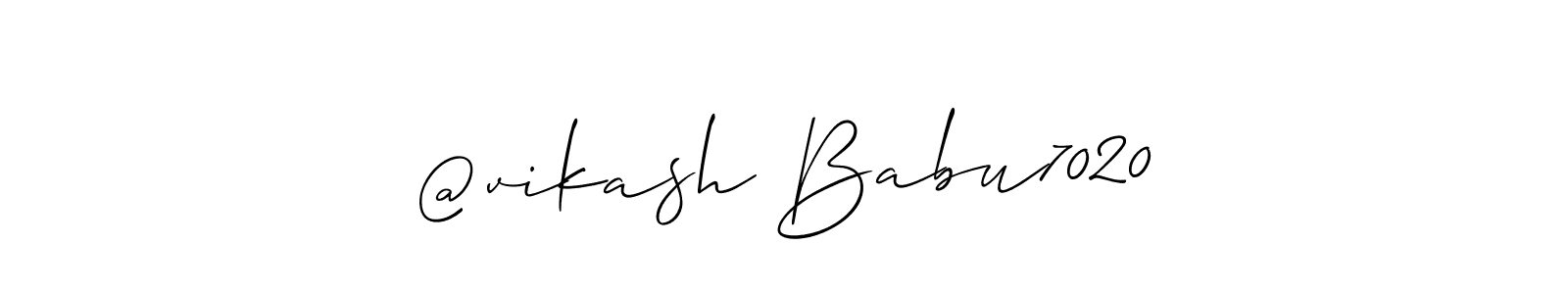 The best way (Allison_Script) to make a short signature is to pick only two or three words in your name. The name @vikash Babu7020 include a total of six letters. For converting this name. @vikash Babu7020 signature style 2 images and pictures png