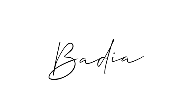 The best way (Allison_Script) to make a short signature is to pick only two or three words in your name. The name  Badia include a total of six letters. For converting this name.  Badia signature style 2 images and pictures png