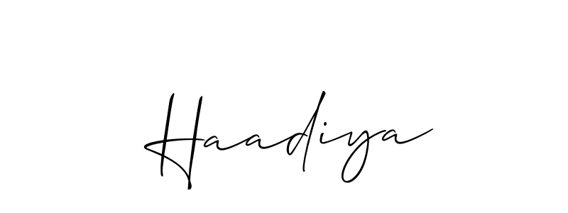 It looks lik you need a new signature style for name  Haadiya. Design unique handwritten (Allison_Script) signature with our free signature maker in just a few clicks.  Haadiya signature style 2 images and pictures png