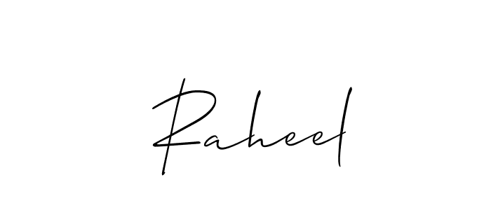 Use a signature maker to create a handwritten signature online. With this signature software, you can design (Allison_Script) your own signature for name  Raheel.  Raheel signature style 2 images and pictures png