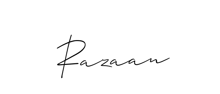 Similarly Allison_Script is the best handwritten signature design. Signature creator online .You can use it as an online autograph creator for name  Razaan.  Razaan signature style 2 images and pictures png