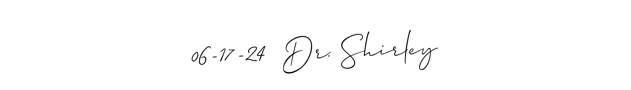 The best way (Allison_Script) to make a short signature is to pick only two or three words in your name. The name 06-17-24  Dr. Shirley include a total of six letters. For converting this name. 06-17-24  Dr. Shirley signature style 2 images and pictures png