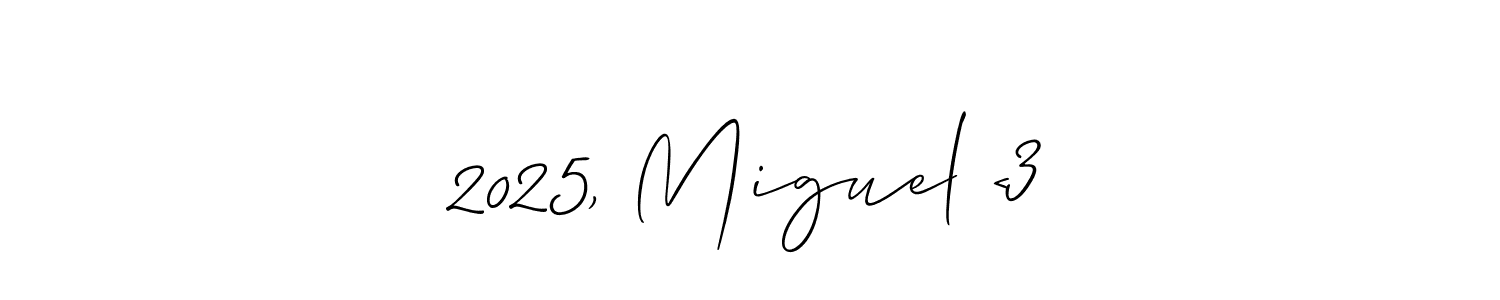 The best way (Allison_Script) to make a short signature is to pick only two or three words in your name. The name 2025, Miguel <3 include a total of six letters. For converting this name. 2025, Miguel <3 signature style 2 images and pictures png