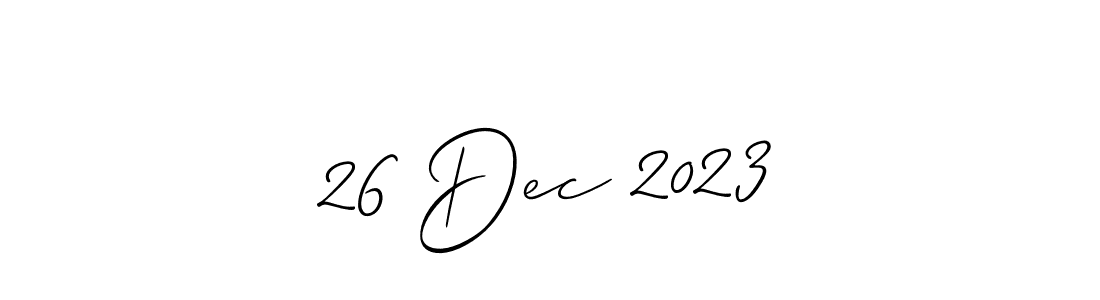 The best way (Allison_Script) to make a short signature is to pick only two or three words in your name. The name 26 Dec 2023 include a total of six letters. For converting this name. 26 Dec 2023 signature style 2 images and pictures png