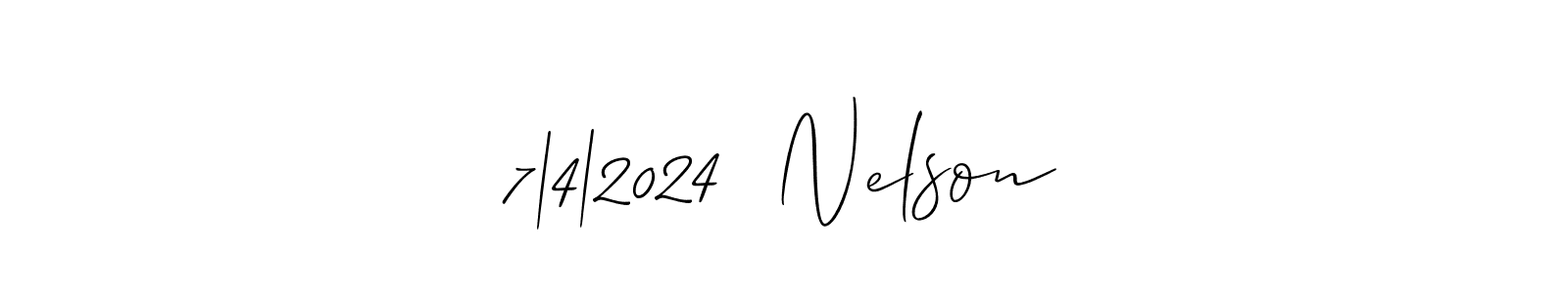 The best way (Allison_Script) to make a short signature is to pick only two or three words in your name. The name 7|4|2024  Nelson include a total of six letters. For converting this name. 7|4|2024  Nelson signature style 2 images and pictures png