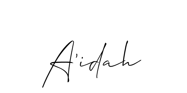 The best way (Allison_Script) to make a short signature is to pick only two or three words in your name. The name A'idah include a total of six letters. For converting this name. A'idah signature style 2 images and pictures png