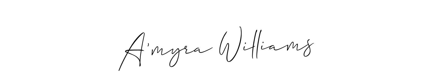 How to make A’myra Williams name signature. Use Allison_Script style for creating short signs online. This is the latest handwritten sign. A’myra Williams signature style 2 images and pictures png