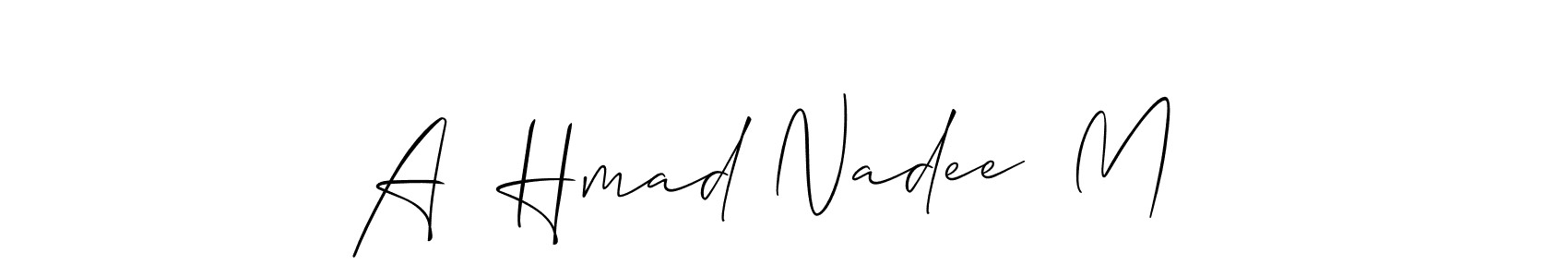 if you are searching for the best signature style for your name A  Hmad Nadee  M . so please give up your signature search. here we have designed multiple signature styles  using Allison_Script. A  Hmad Nadee  M  signature style 2 images and pictures png