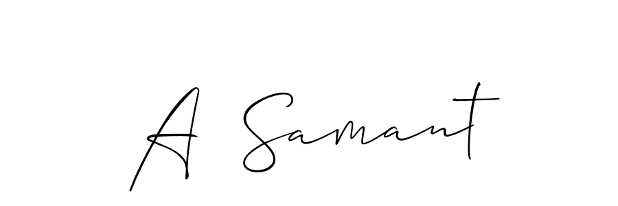 The best way (Allison_Script) to make a short signature is to pick only two or three words in your name. The name A  Samant include a total of six letters. For converting this name. A  Samant signature style 2 images and pictures png