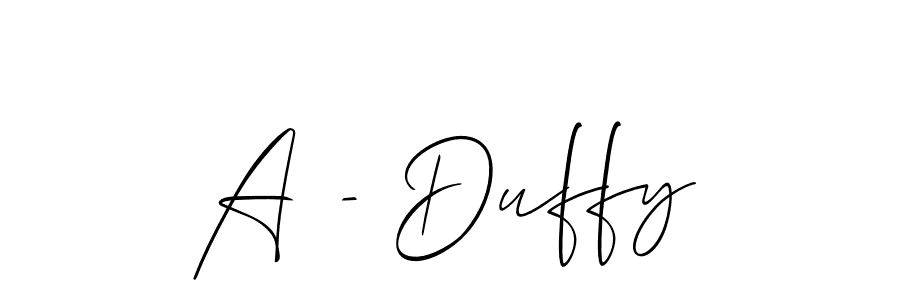 Similarly Allison_Script is the best handwritten signature design. Signature creator online .You can use it as an online autograph creator for name A - Duffy. A - Duffy signature style 2 images and pictures png