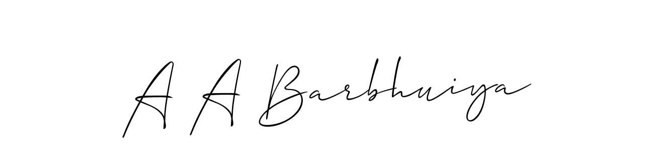Design your own signature with our free online signature maker. With this signature software, you can create a handwritten (Allison_Script) signature for name A A Barbhuiya. A A Barbhuiya signature style 2 images and pictures png