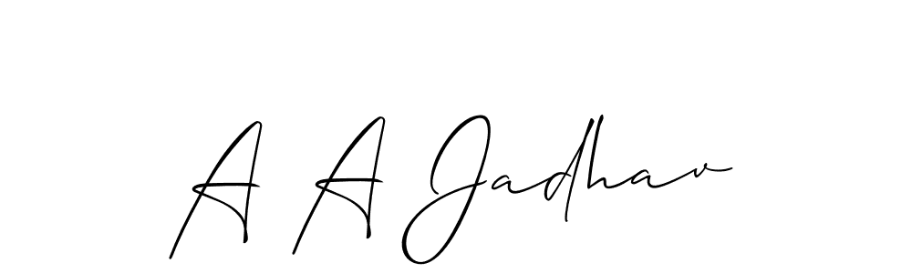 Similarly Allison_Script is the best handwritten signature design. Signature creator online .You can use it as an online autograph creator for name A A Jadhav. A A Jadhav signature style 2 images and pictures png