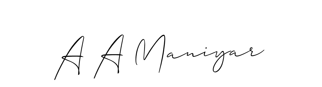 Make a short A A Maniyar signature style. Manage your documents anywhere anytime using Allison_Script. Create and add eSignatures, submit forms, share and send files easily. A A Maniyar signature style 2 images and pictures png