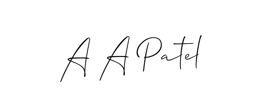 Allison_Script is a professional signature style that is perfect for those who want to add a touch of class to their signature. It is also a great choice for those who want to make their signature more unique. Get A A Patel name to fancy signature for free. A A Patel signature style 2 images and pictures png