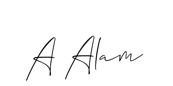 Use a signature maker to create a handwritten signature online. With this signature software, you can design (Allison_Script) your own signature for name A Alam. A Alam signature style 2 images and pictures png