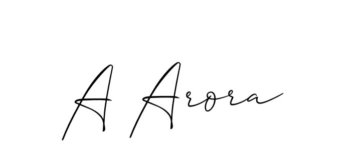 The best way (Allison_Script) to make a short signature is to pick only two or three words in your name. The name A Arora include a total of six letters. For converting this name. A Arora signature style 2 images and pictures png