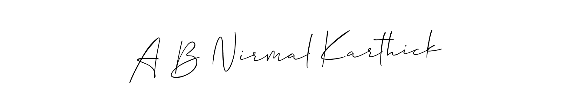 Create a beautiful signature design for name A B Nirmal Karthick. With this signature (Allison_Script) fonts, you can make a handwritten signature for free. A B Nirmal Karthick signature style 2 images and pictures png