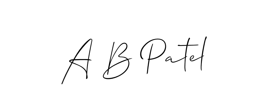 The best way (Allison_Script) to make a short signature is to pick only two or three words in your name. The name A B Patel include a total of six letters. For converting this name. A B Patel signature style 2 images and pictures png