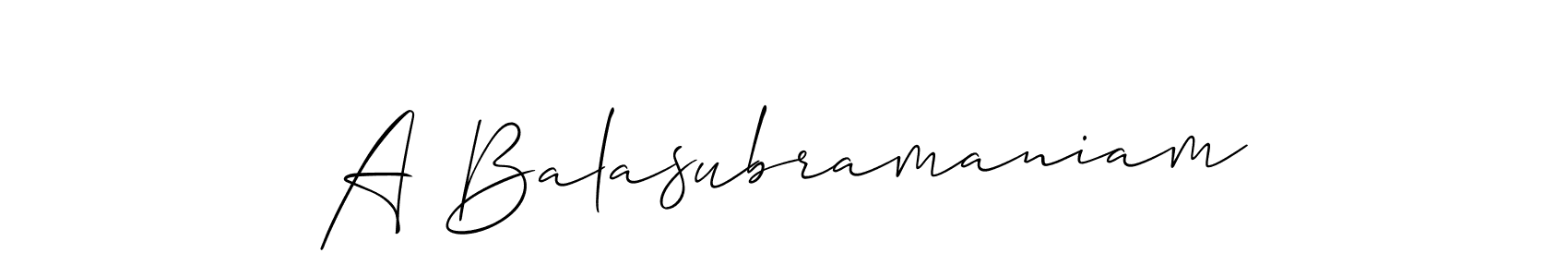 if you are searching for the best signature style for your name A Balasubramaniam. so please give up your signature search. here we have designed multiple signature styles  using Allison_Script. A Balasubramaniam signature style 2 images and pictures png