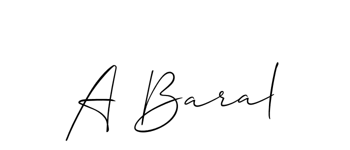 The best way (Allison_Script) to make a short signature is to pick only two or three words in your name. The name A Baral include a total of six letters. For converting this name. A Baral signature style 2 images and pictures png