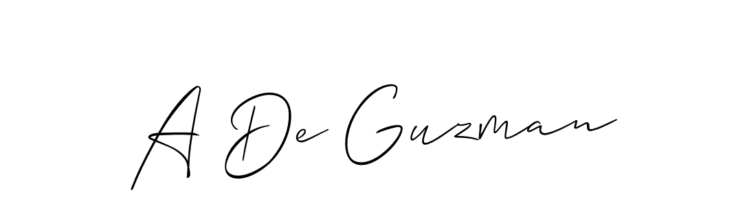 The best way (Allison_Script) to make a short signature is to pick only two or three words in your name. The name A De Guzman include a total of six letters. For converting this name. A De Guzman signature style 2 images and pictures png
