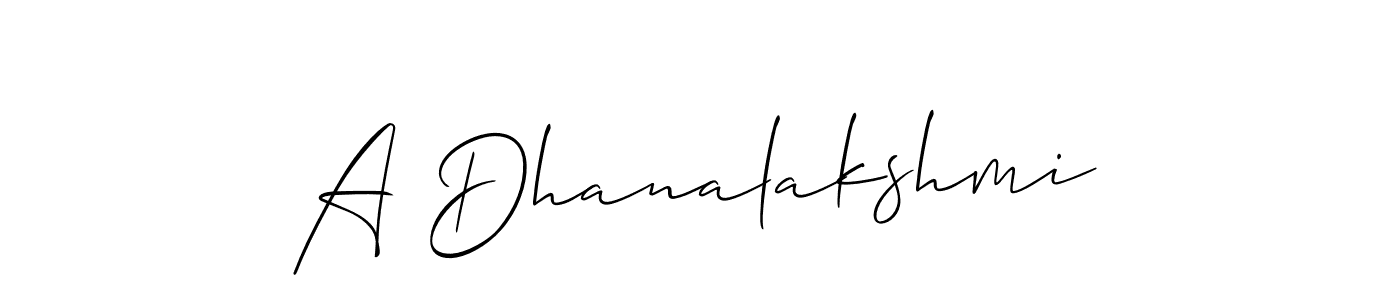 Similarly Allison_Script is the best handwritten signature design. Signature creator online .You can use it as an online autograph creator for name A Dhanalakshmi. A Dhanalakshmi signature style 2 images and pictures png