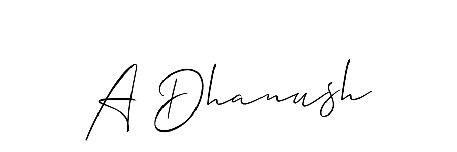 The best way (Allison_Script) to make a short signature is to pick only two or three words in your name. The name A Dhanush include a total of six letters. For converting this name. A Dhanush signature style 2 images and pictures png