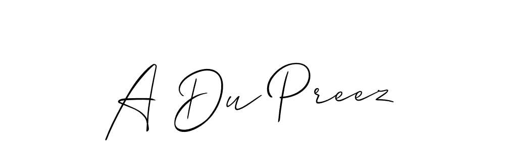 Use a signature maker to create a handwritten signature online. With this signature software, you can design (Allison_Script) your own signature for name A Du Preez. A Du Preez signature style 2 images and pictures png