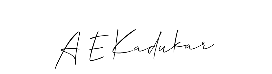 Allison_Script is a professional signature style that is perfect for those who want to add a touch of class to their signature. It is also a great choice for those who want to make their signature more unique. Get A E Kadukar name to fancy signature for free. A E Kadukar signature style 2 images and pictures png