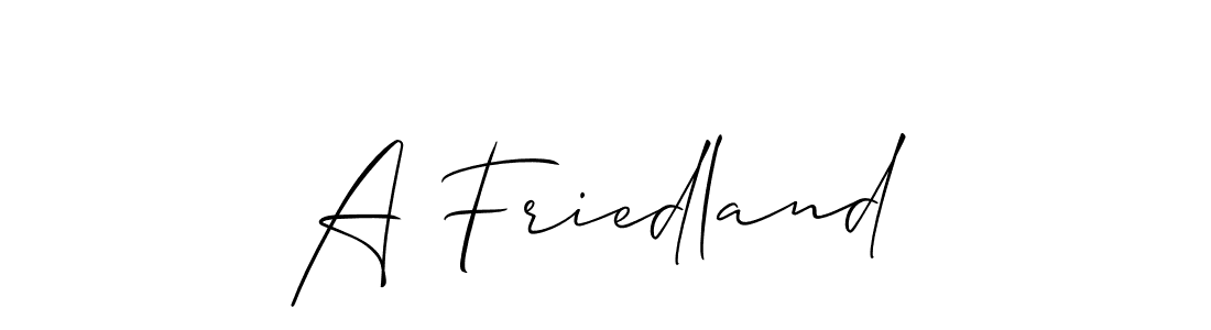 The best way (Allison_Script) to make a short signature is to pick only two or three words in your name. The name A Friedland include a total of six letters. For converting this name. A Friedland signature style 2 images and pictures png