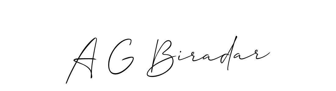 The best way (Allison_Script) to make a short signature is to pick only two or three words in your name. The name A G Biradar include a total of six letters. For converting this name. A G Biradar signature style 2 images and pictures png