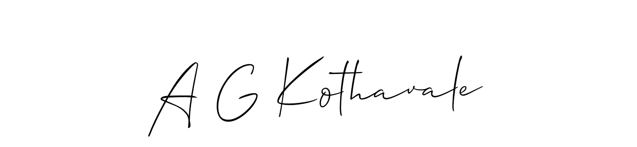 The best way (Allison_Script) to make a short signature is to pick only two or three words in your name. The name A G Kothavale include a total of six letters. For converting this name. A G Kothavale signature style 2 images and pictures png