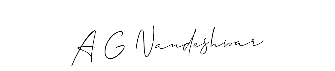 The best way (Allison_Script) to make a short signature is to pick only two or three words in your name. The name A G Nandeshwar include a total of six letters. For converting this name. A G Nandeshwar signature style 2 images and pictures png