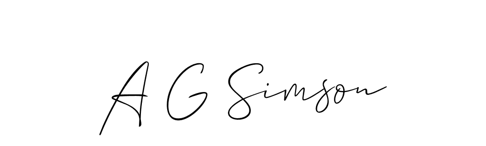 Use a signature maker to create a handwritten signature online. With this signature software, you can design (Allison_Script) your own signature for name A G Simson. A G Simson signature style 2 images and pictures png
