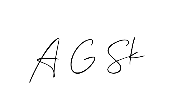 Use a signature maker to create a handwritten signature online. With this signature software, you can design (Allison_Script) your own signature for name A G Sk. A G Sk signature style 2 images and pictures png